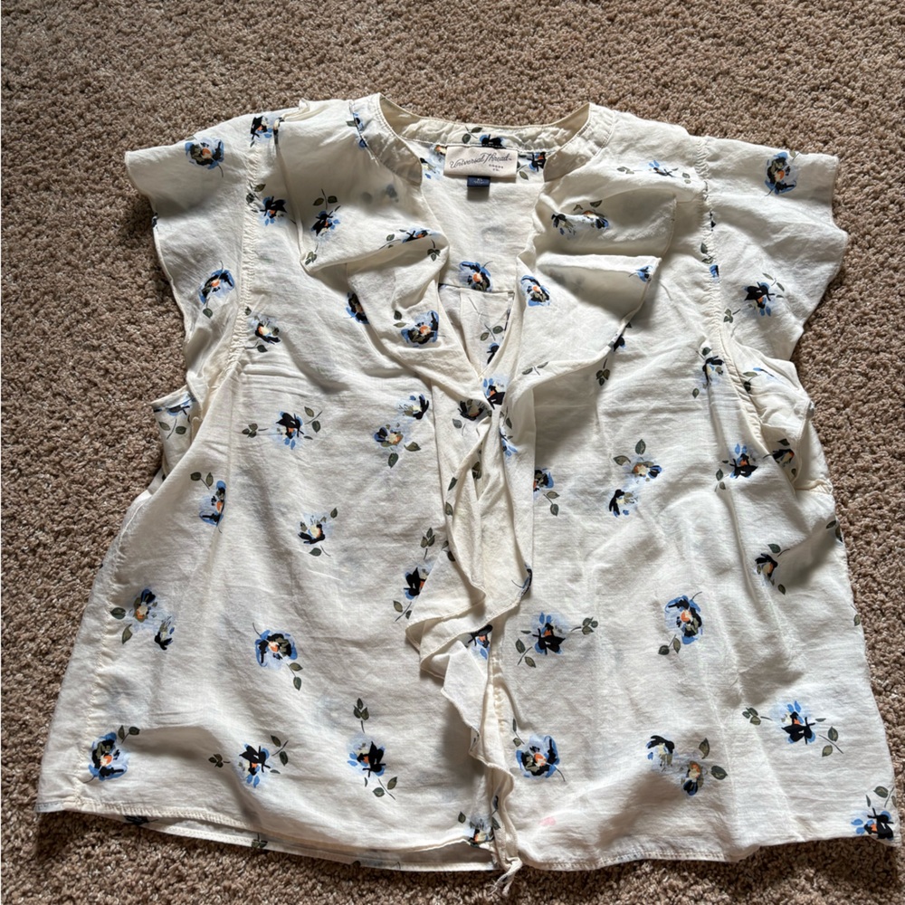 Universal Thread Cream Blouse with Blue Floral Accents
